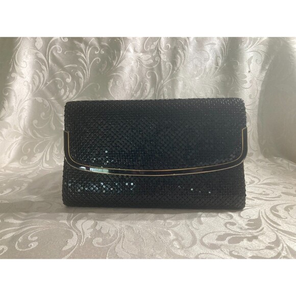 Vintage 80s Black Purse 1980s Mesh Disco Studio 54 Glam Retro Shoulder Strap - Picture 5 of 6